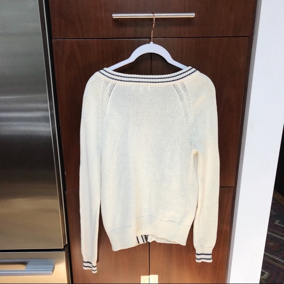 White Varsity Zip-Up Sweater with Navy - Picture 3 of 3